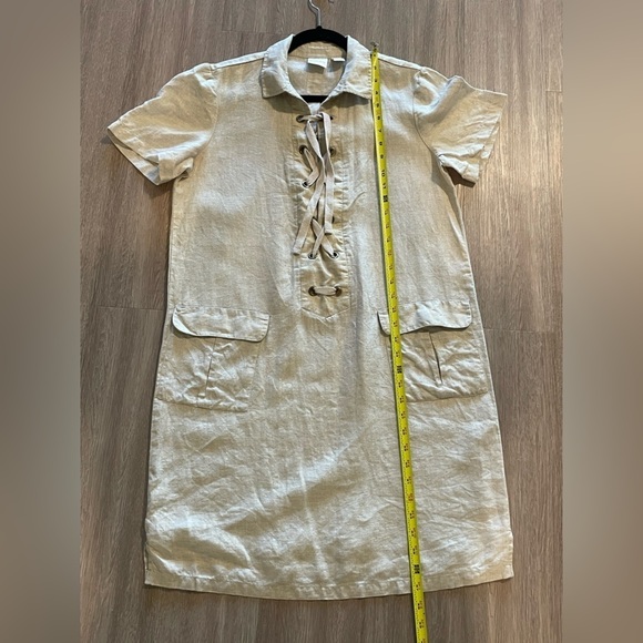 Chico's Women’s Shift Mini Dress Medium Tan Foiled 100% Linen Contemporary - Picture 15 of 17